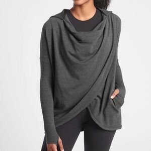 Athleta Purana Wrap Sweatshirt Hoodie Small Gray with Pockets